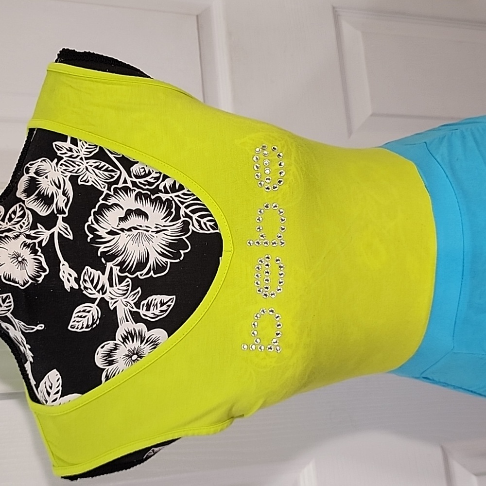 Bebe Neon Green And Teal Ruched Maxi Dress S - Picture 2 of 10